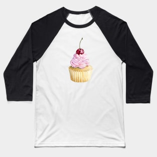 Pink watercolor cupcake with cherry Baseball T-Shirt